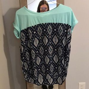 Navy and Mint Aztec print top